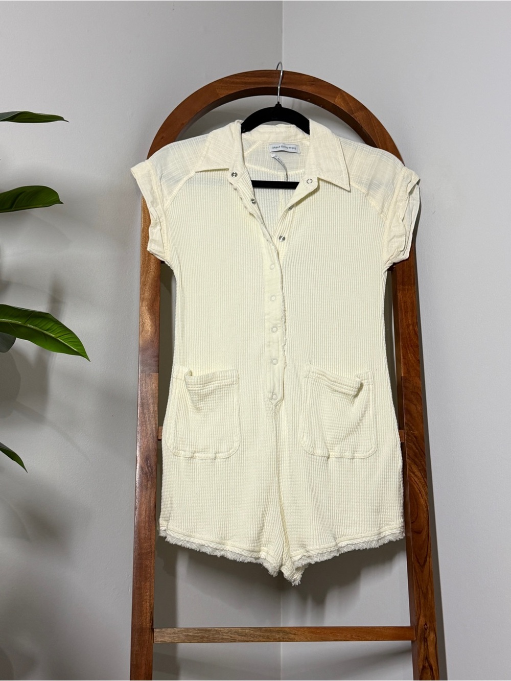 Urban Outfitters SMALL Cream Mollie Thermal Knit Snap Front Playsuit Romper